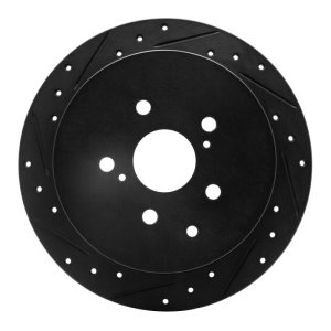 Lexus RX450h Brake Rotor (1) - Rear Left - R1 Concepts - Drilled & Slotted - Black - `10-`20